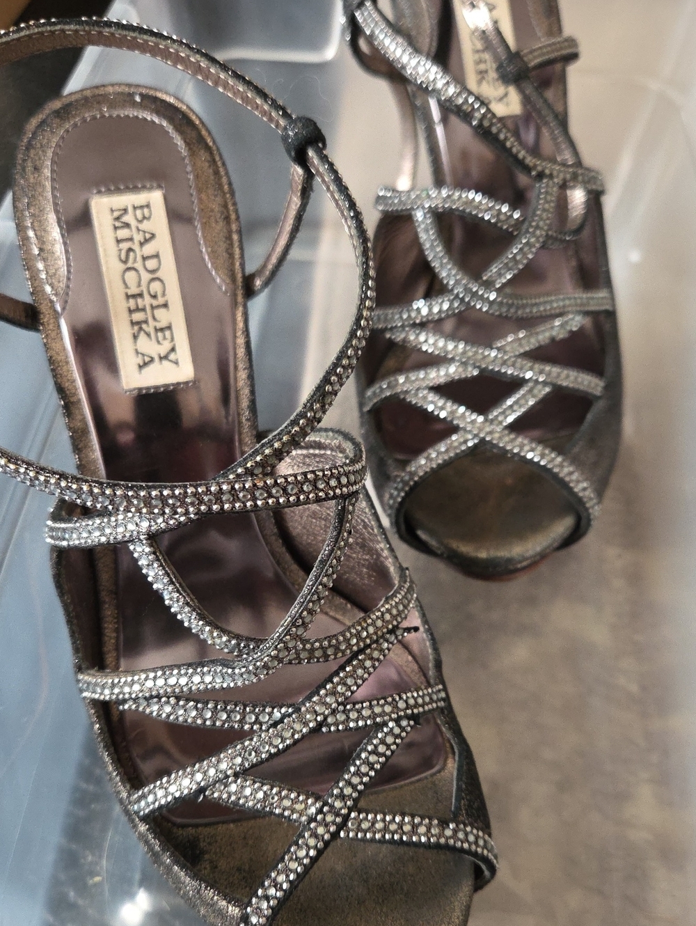 Badgley Mischka Silver Embellished Strappy Women's High Heel
